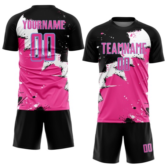 Benutzerdefinierte Rosa-Licht Jersey Blau Fußball Sublimation Spalsh Uniform Schwarz
