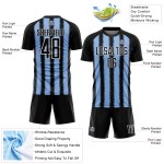 Schwarze Linie Uniform Hellblau-Weißes Trikot Benutzerdefinierte Fußball Sublimation
