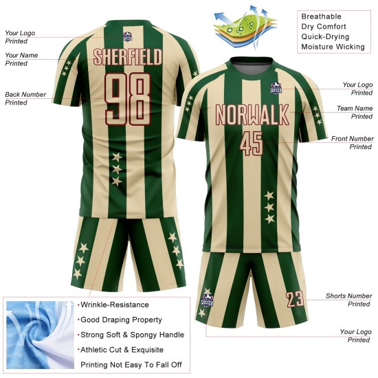 Jersey City Creme Fußballstars Grün-Crimson Uniform Custom und Quadrate Sublimation