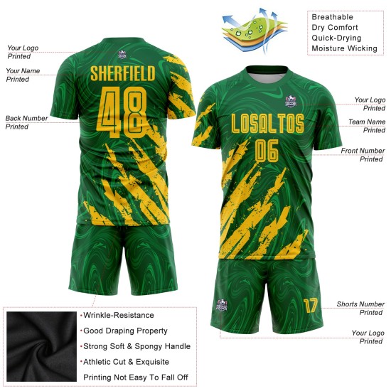 Sublimation Gold Kelly Fußballuniform Trikot Grün Custom