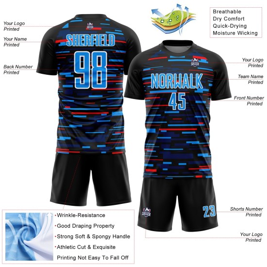 Lines Custom Soccer Black Sky Jersey Blau-Weiß Sublimation Uniform