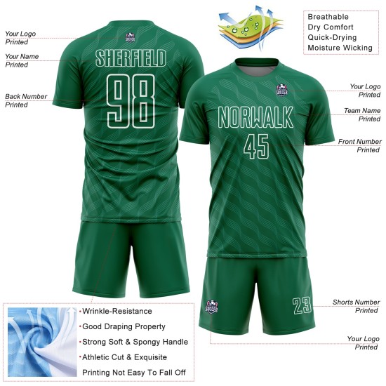 Kelly White Uniform Fußball Wellen Grün Sublimation Jersey Benutzerdefinierte Form