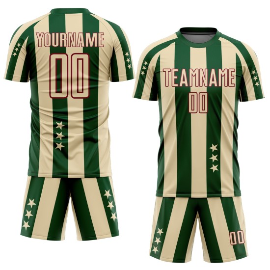 Jersey City Creme Fußballstars Grün-Crimson Uniform Custom und Quadrate Sublimation