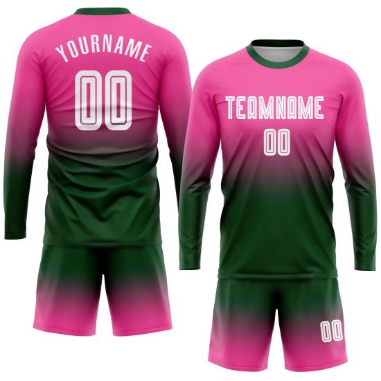 Fashion Fade Lange Sublimation Ärmel Jersey Fußball Rosa Weiß-Grün Custom Uniform