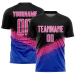 Fußball-Trikot mit Farbverlauf, Schwarz, Pink, Donnerblau, Sublimation, benutzerdefinierte, einheitliche geometrische Form Fußball-Trikot mit Farbverlauf, Schwarz, Pink, Donnerblau, Sublimation, benutzerdefinierte, einheitliche geometrische Form