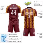 Burgunder Fußballform Benutzerdefiniertes Weiß-Gold-Trikot Abstrakte Uniform Sublimation Burgunder Fußballform Benutzerdefiniertes Weiß-Gold-Trikot Abstrakte Uniform Sublimation