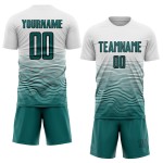 Blaugrün-Schwarz Uniform Fußball Custom Sublimation Linie Weiß Gradienten Jersey
