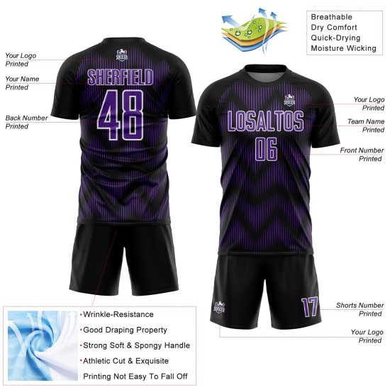 Benutzerdefinierte Sublimation Lila-Weiß Fußballuniform Black Line Trikot Benutzerdefinierte Sublimation Lila-Weiß Fußballuniform Black Line Trikot