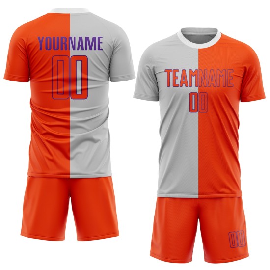 Mode Uniform Sublimation Split Jersey Custom Fußball Grau Orange-Lila
