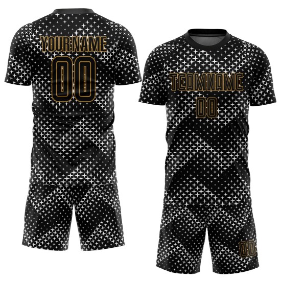 Schwarz-Old Sublimation Schwarz Fußball Gold Custom Uniform Jersey
