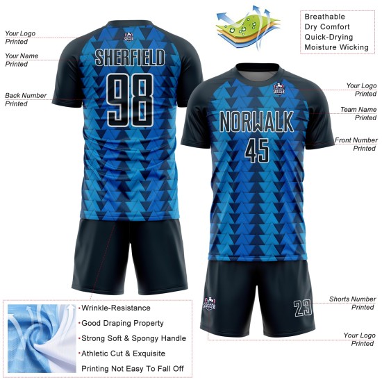 Custom Uniform US Sublimation Jersey Navy-Weiß Blau Navy Dreieck Formen Fußball Custom Uniform US Sublimation Jersey Navy-Weiß Blau Navy Dreieck Formen Fußball