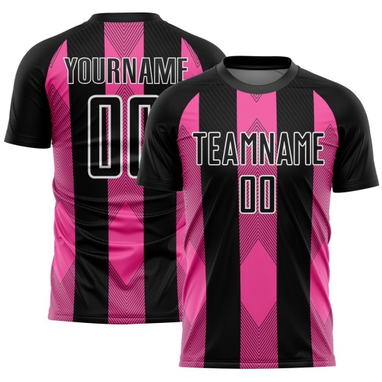 Line Uniform Schwarz Custom Pink-Weiß Trikot Fußball Sublimation Line Uniform Schwarz Custom Pink-Weiß Trikot Fußball Sublimation