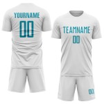 Weiß Custom Teal Sublimation Jersey Uniform Fußball Weiß Custom Teal Sublimation Jersey Uniform Fußball