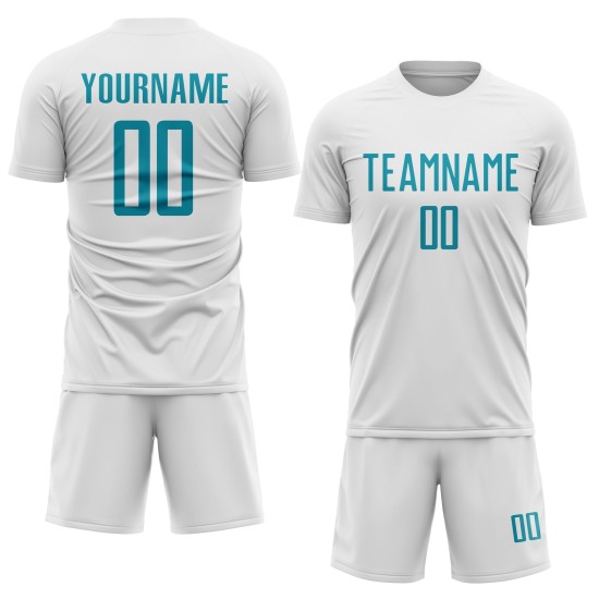 Weiß Custom Teal Sublimation Jersey Uniform Fußball Weiß Custom Teal Sublimation Jersey Uniform Fußball