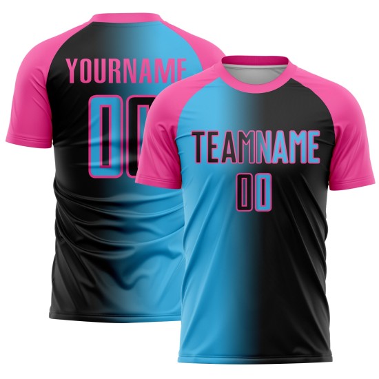 Fußball Blau-Rosa Jersey Mode Sublimation Uniform Schwarz Himmel Benutzerdefinierte