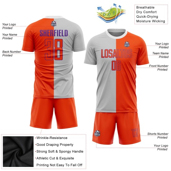 Mode Uniform Sublimation Split Jersey Custom Fußball Grau Orange-Lila