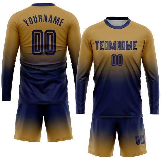 Sublimation Verblassen Lange Fußball Gold Uniform Navy Mode Jersey Hülse Alte