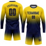 Mode Sublimation Fußball Navy Gold Custom Verblassen Ärmel Jersey Uniform Lange Mode Sublimation Fußball Navy Gold Custom Verblassen Ärmel Jersey Uniform Lange
