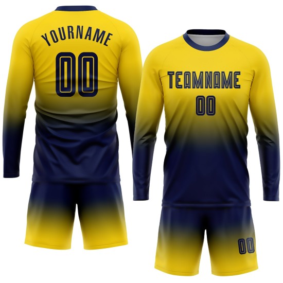 Mode Sublimation Fußball Navy Gold Custom Verblassen Ärmel Jersey Uniform Lange Mode Sublimation Fußball Navy Gold Custom Verblassen Ärmel Jersey Uniform Lange