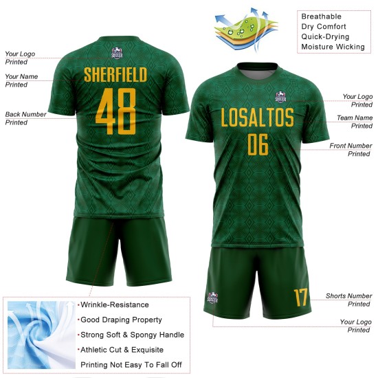 Jersey Grün Benutzerdefinierte Sublimation Geometrische Grün Fußball Gold-Kelly Formen Uniform