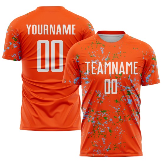 Jersey Abstrakte Kunst Fragment Sublimation Hellgrün Blau-Gras Custom Fußball Orange Uniform Jersey Abstrakte Kunst Fragment Sublimation Hellgrün Blau-Gras Custom Fußball Orange Uniform