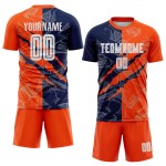 Jersey Custom Fußball Scratch Navy-Orange Graffiti Uniform Muster Sublimation Jersey Custom Fußball Scratch Navy-Orange Graffiti Uniform Muster Sublimation