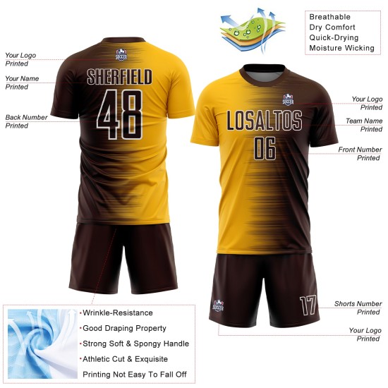 Gold-Weiß Farbverlauf Uniform Fußball Linie Custom Jersey Sublimation Braun