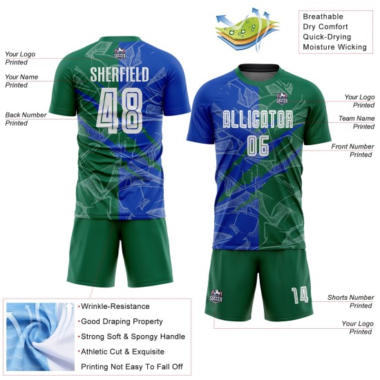 Benutzerdefinierte Thunder Scratch Fußballuniform Graffiti Grün Trikot Muster Sublimation Blau-Kelly Benutzerdefinierte Thunder Scratch Fußballuniform Graffiti Grün Trikot Muster Sublimation Blau-Kelly