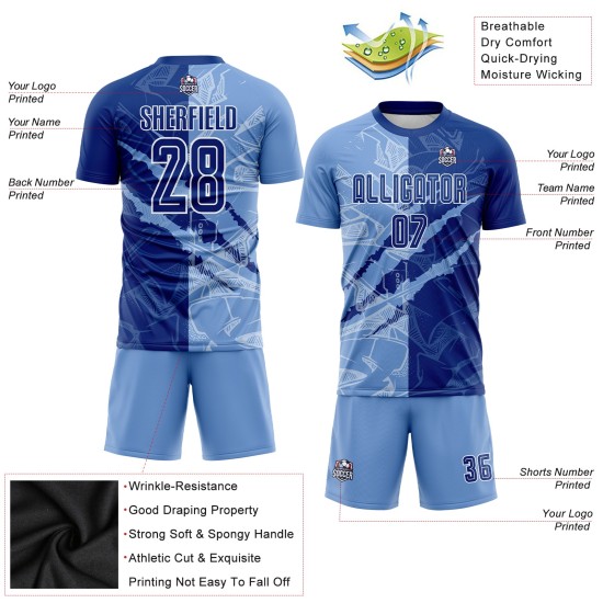 Fußball-Graffiti-Muster-Trikot Scratch Royal-Light Uniform Blau Custom Sublimation
