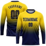 Mode Sublimation Fußball Navy Gold Custom Verblassen Ärmel Jersey Uniform Lange Mode Sublimation Fußball Navy Gold Custom Verblassen Ärmel Jersey Uniform Lange