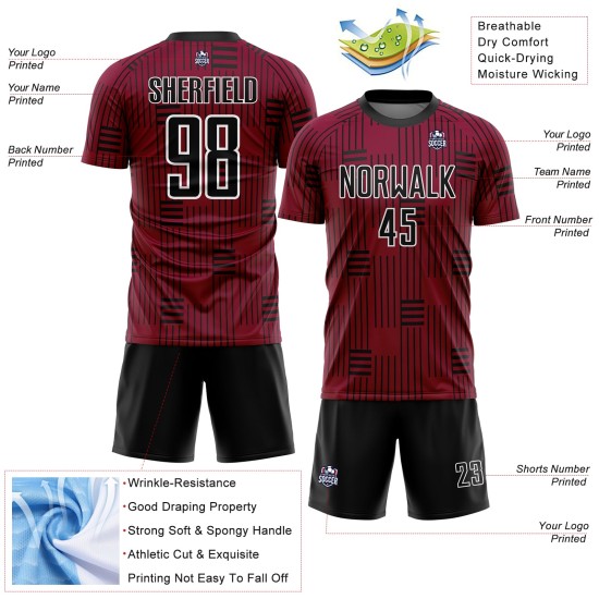 Schwarz-Weiß Uniform Custom Fußball Linien Jersey Maroon Sublimation Schwarz-Weiß Uniform Custom Fußball Linien Jersey Maroon Sublimation