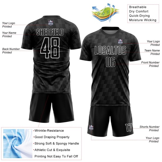 Line Schwarz Sublimation Weiß Fußball Custom Jersey Uniform