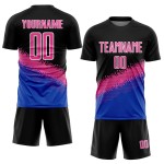Fußball-Trikot mit Farbverlauf, Schwarz, Pink, Donnerblau, Sublimation, benutzerdefinierte, einheitliche geometrische Form Fußball-Trikot mit Farbverlauf, Schwarz, Pink, Donnerblau, Sublimation, benutzerdefinierte, einheitliche geometrische Form