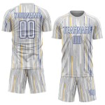 Weiß-Royal Jersey Nadelstreifen Uniform Custom Fußball Grau Sublimation Weiß-Royal Jersey Nadelstreifen Uniform Custom Fußball Grau Sublimation