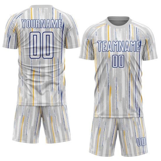 Weiß-Royal Jersey Nadelstreifen Uniform Custom Fußball Grau Sublimation Weiß-Royal Jersey Nadelstreifen Uniform Custom Fußball Grau Sublimation