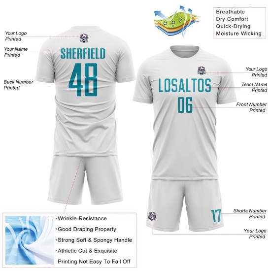 Weiß Custom Teal Sublimation Jersey Uniform Fußball Weiß Custom Teal Sublimation Jersey Uniform Fußball
