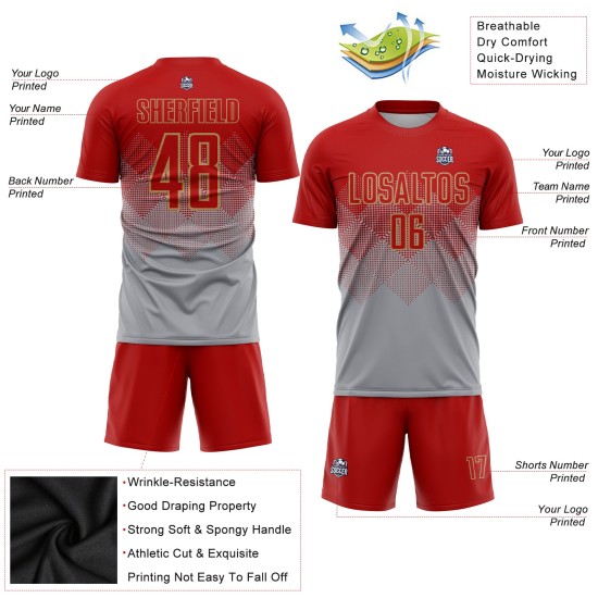 Fußball Custom Uniform Rot-Alt Sublimation Grau Gold Jersey