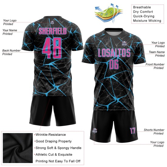 Sublimation Pink-Himmelblau Custom Fußball Schwarz Uniform Trikot Sublimation Pink-Himmelblau Custom Fußball Schwarz Uniform Trikot