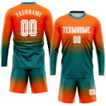 Fade Sleeve Long Jersey Fußball Custom Uniform Sublimation Orange Fashion Weiß-Blaugrün