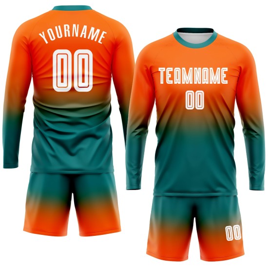Fade Sleeve Long Jersey Fußball Custom Uniform Sublimation Orange Fashion Weiß-Blaugrün