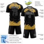 Gold-Weiß Sublimation Uniform Jersey Fußball Custom Abstrakte Fragment Kunst Schwarz Alt Gold-Weiß Sublimation Uniform Jersey Fußball Custom Abstrakte Fragment Kunst Schwarz Alt