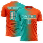 Uniform Aqua-Weiß Linie Benutzerdefinierte Orange Sublimation Gradienten Fußball Jersey