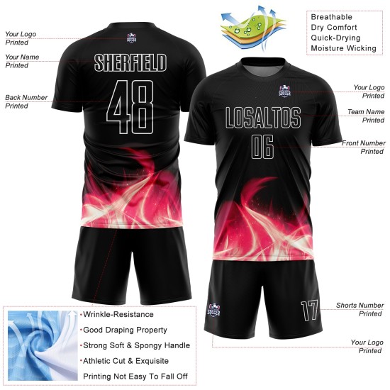 Fußballtrikot Sublimation Weiß Schwarz Flamme Uniform Custom Fußballtrikot Sublimation Weiß Schwarz Flamme Uniform Custom