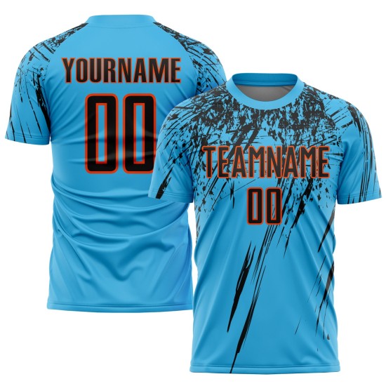 Benutzerdefinierte Sublimation Schwarz-Orange Blau Jersey Sky Uniform Fußball Benutzerdefinierte Sublimation Schwarz-Orange Blau Jersey Sky Uniform Fußball