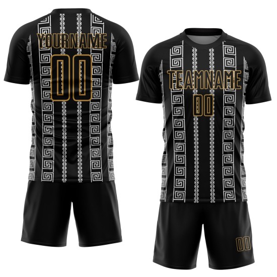 Form Alte Geometrische Custom Gold-Weiß Fußball Jersey Uniform Schwarz Sublimation Form Alte Geometrische Custom Gold-Weiß Fußball Jersey Uniform Schwarz Sublimation