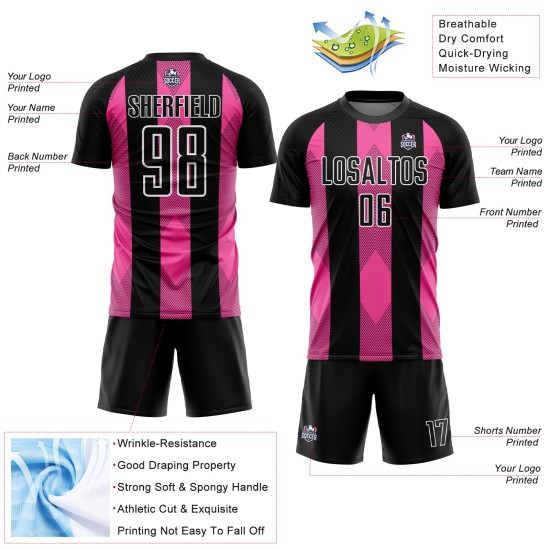 Line Uniform Schwarz Custom Pink-Weiß Trikot Fußball Sublimation Line Uniform Schwarz Custom Pink-Weiß Trikot Fußball Sublimation
