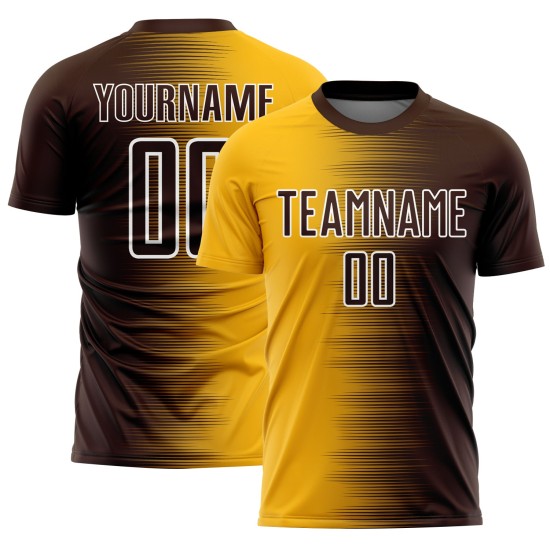 Gold-Weiß Farbverlauf Uniform Fußball Linie Custom Jersey Sublimation Braun