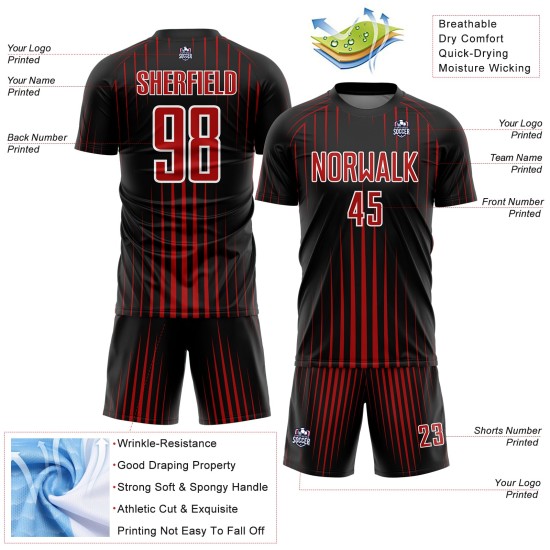 Rot-Weiß Uniform Custom Lines Sublimation Fußballtrikot Schwarz