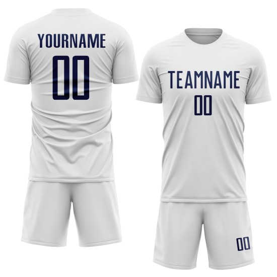 Weißes Trikot, Uniform, benutzerdefinierte Sublimation, Marineblau, Fußball Weißes Trikot, Uniform, benutzerdefinierte Sublimation, Marineblau, Fußball