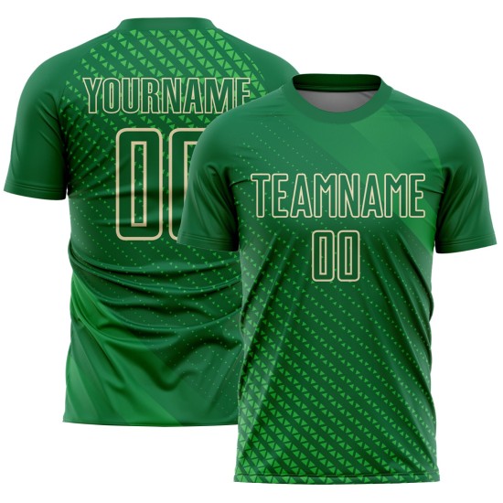 Benutzerdefinierte Sublimation geometrische grün Creme Stadt Uniform Kelly Formen Fußball Jersey